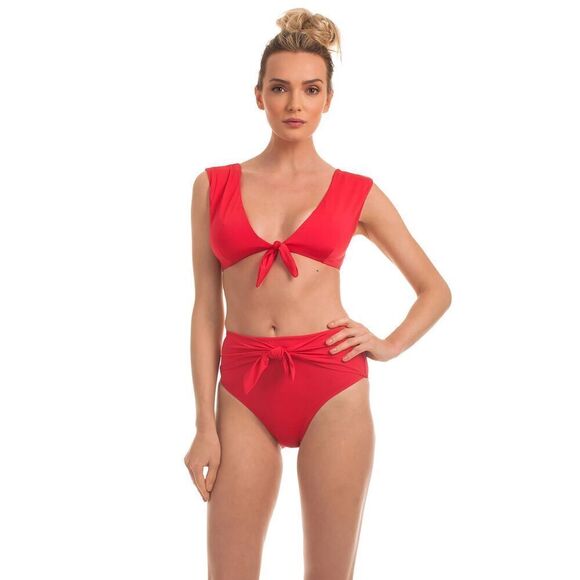 Trina Turk Getaway Knot Front Bikini Top In Red Size M/10 - Picture 3 of 11